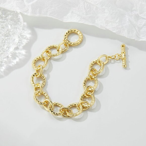 Gold & Silver Two Tone Italian Designer Inspired Chain Link Bracelets for Women - Picture 5 of 8
